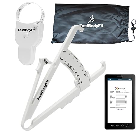 FastBodyFit Körperfettmessgerät und Körper-Massband mit Software. Weiß NEUE Premium-Ausführung zum Körperfett-anteil messen. 