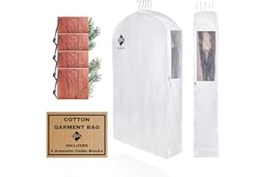 CASHMERE KIWI Premium 40” Short Cotton Garment Bag For Hanging Clothes And Storage | Wide 6” Gusset & 4 Cedar Blocks For Fresh Smell And Moth Protection | Best For Suits, Fur Coats, Leather Jackets, Sweaters.