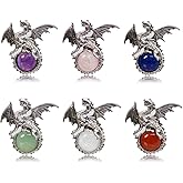 Flemtai 6 Pieces Crystal Dragon Pendants Natural Cabochon Shape Gemstone Alloy Dragon Jewelry Charm for Jewelry Making Necklace