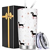 Lifecapido Dachshund Gifts for Women, Cute Dachshund 20oz Stainless Steel Tumbler with Lid & Straw, Christmas Birthday Weiner Dog Gifts for Women Friends Dog Lovers(White)