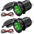 ZHSMS Universal 12V/24V Car Cigarette Lighter Socket Replacement with Green LED for Car Marine Motorcycle ATV RV and More, Wa
