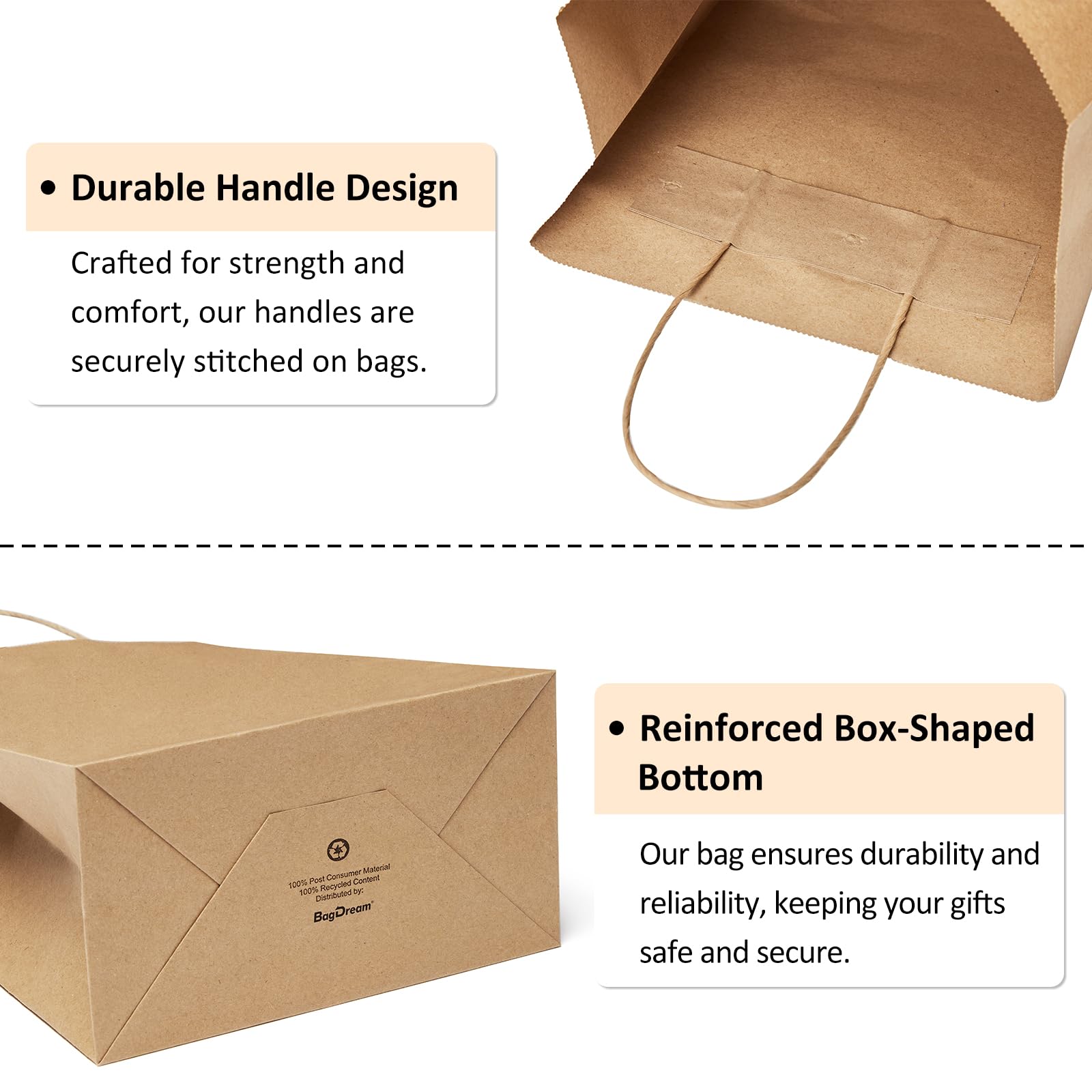 BagDream 25Pcs Brown Gift Bags 8x4.25x10.5 Kraft Paper for Gifts, Shopping Retail Merchandise Grocery Sacks, Brown Paper Bags with Handles Bulk Medium