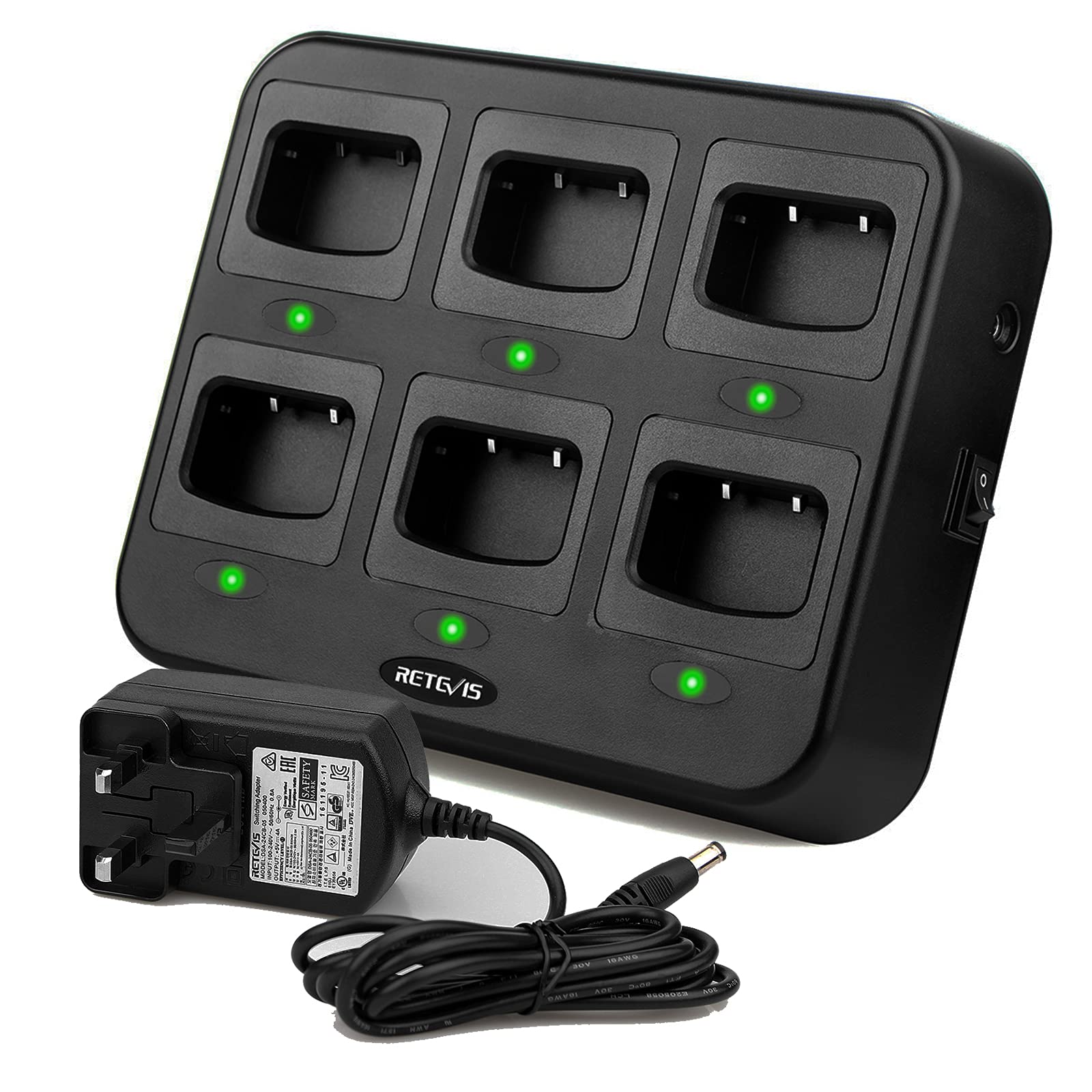 Retevis H777H Six-Way Charger, LED Indicator Light, Compatible with Baofeng 888S 88E, Retevis H777 H777D, eSynic PMR446, Nestling 88E, Widely Use in School Restaurants Logistics Companies (1 Pcs)