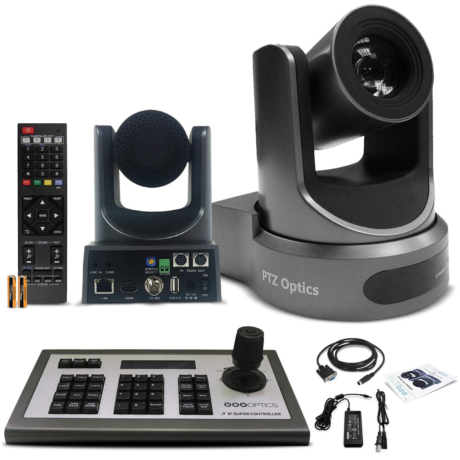 PTZOptics 30X-SDI Gen 2 Live Streaming Broadcast Camera (Gray) (PT30X-SDI-GY-G2) + PTZOptics 4D IP J