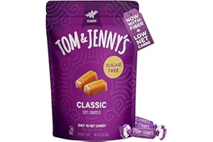 Tom & Jenny's Sugar Free Candy Soft Caramels Individually Wrapped - Sea Salt & Vanilla - Low Net Carb Keto Zero Sugar Candy with Allulose & Maltitol (Classic Chewy Caramels) 1 Pack