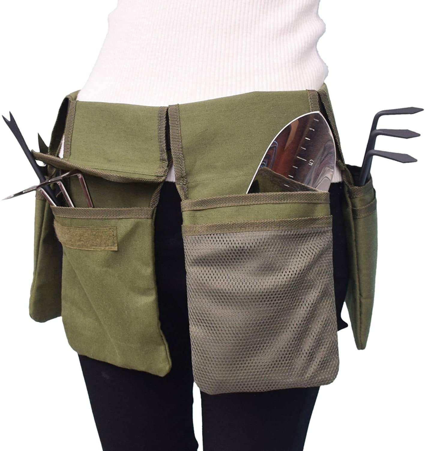 Botanio Garden Tool Belt Canvas Waist Tool Apron with Pockets Gardening Kit Tote Bag Home Organizer Gardening Tool Kit Holder Lawn Yard Storage Bag Carrier