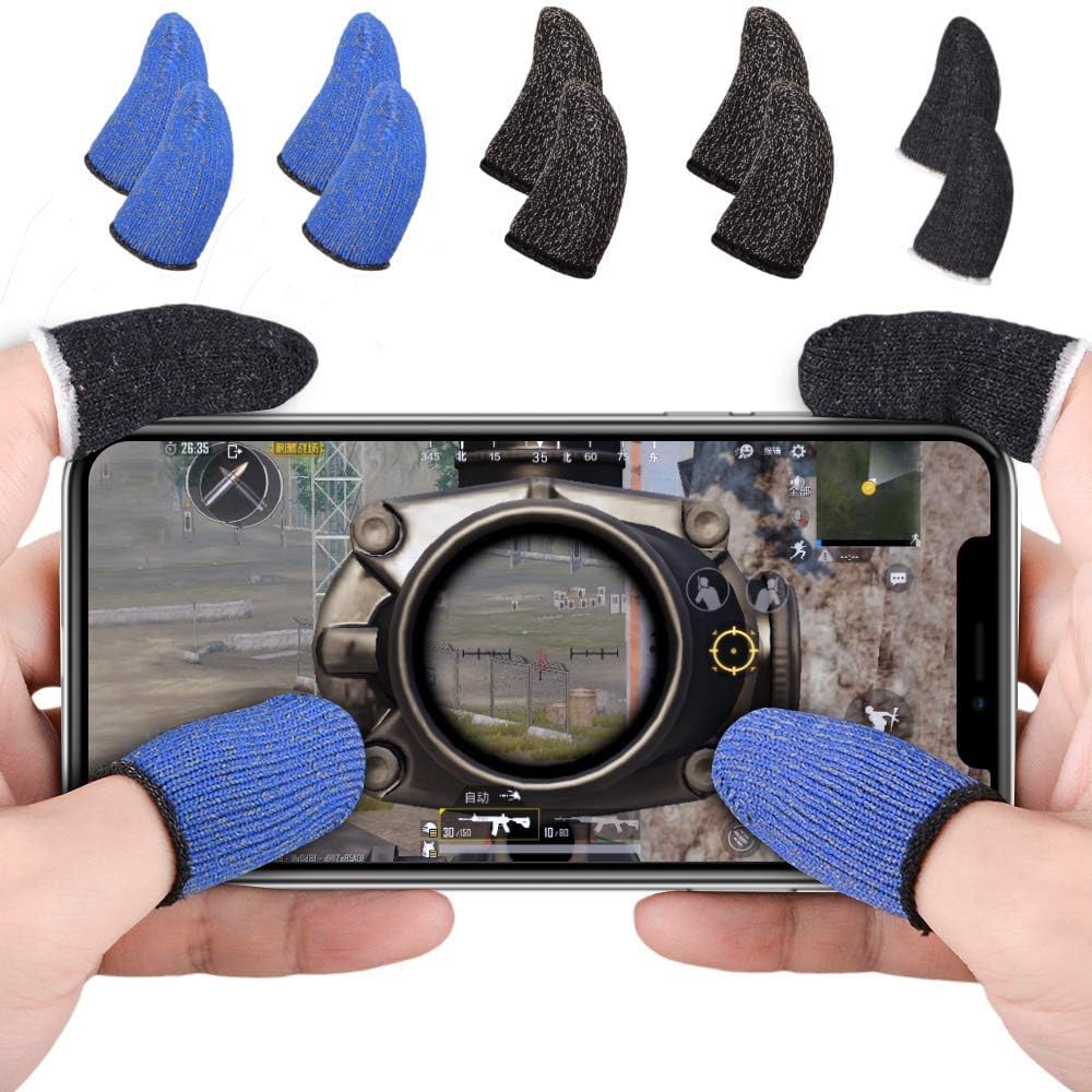 Mobile Game Controller Finger Sleeve Sets [10 Pack], Qoosea Breathable Anti-Sweat Full Touch Screen Sensitive Shoot Aim Joysticks Finger Set for PUBG/Knives Out/Rules of Survival
