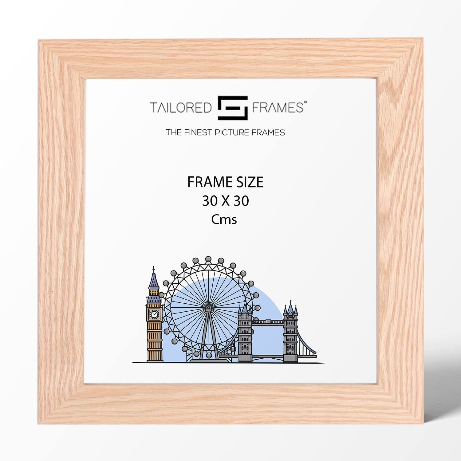 Tailored Frames Natural Oak Wood 30 x 30cm Single Picture Frames | Wall Hanging Type | Photo Frame Without Mount