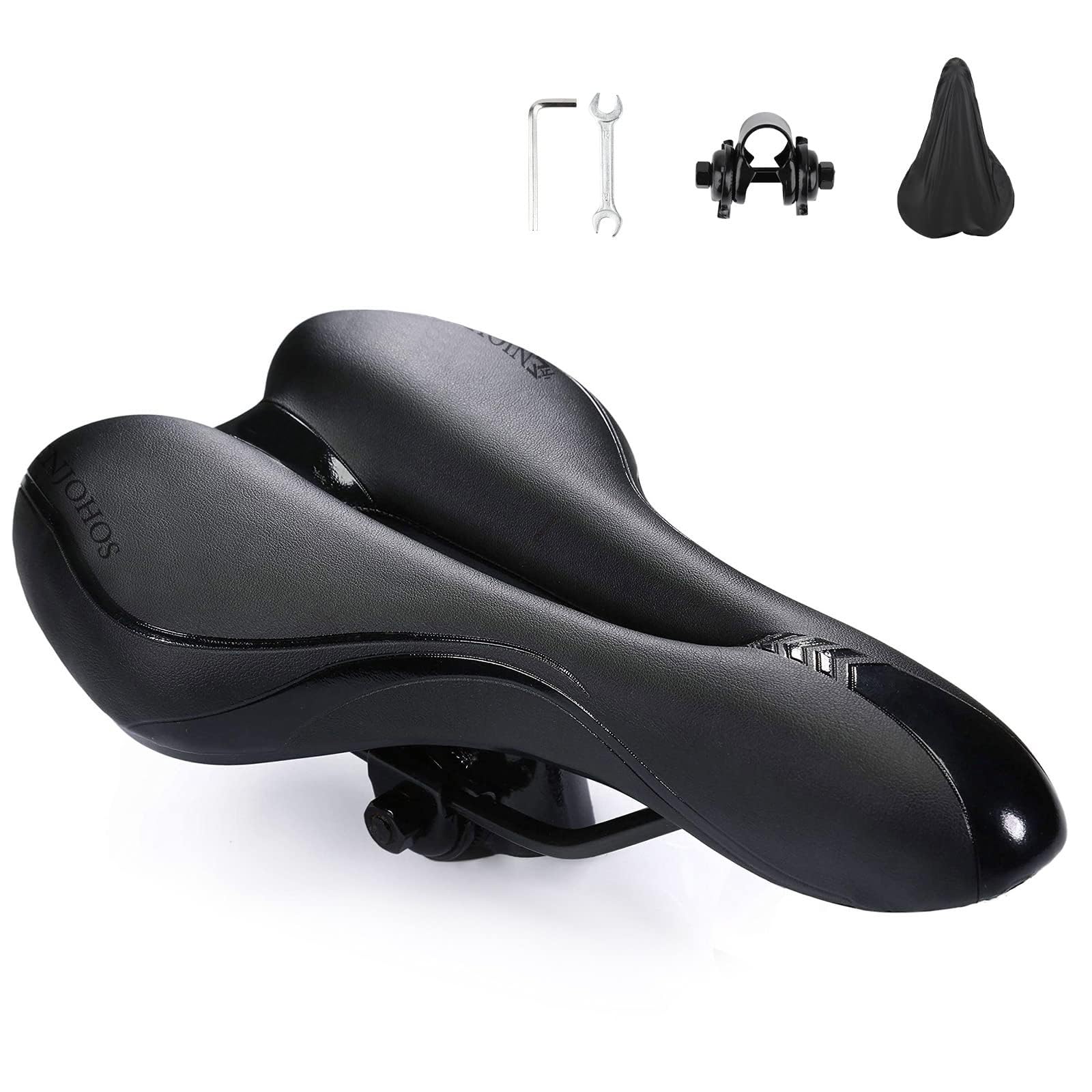 ENJOHOS Bike Saddle, Mountain Bike Saddle Waterproof, Bike Seat, Bicycle Cushion Suitable for MTB Mountain Bike, Folding Bike, Road Bike (Black)