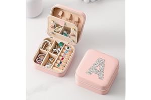 Parima Christmas Gifts for Women - Stocking Stuffers, Pink Travel Jewelry Case Organizer Initial Small Jewelry Box Custom Personalized Birthday Gift Women Her, Travel Essentials - Letter A, Pink