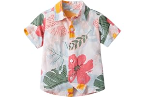 Ouliycoqi Toddler Baby Boys Button Down Hawaiian Shirts Tropical Short Sleeve Tops Aloha Holiday Beach Floral Clothes