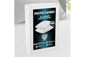 Protect-A-Bed AllerZip Standard 20" x 26" Pillow Protectors (Set of 2), Bed Bug and Dust Mite Proof, Noiseless and Odor-Resistant Pillow Covers, 100% Waterproof, Machine Washable