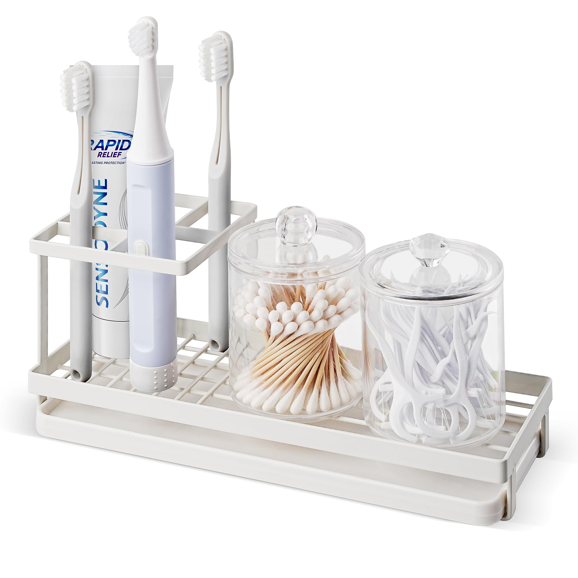 Photo 1 of MYITYARD Toothbrush Holders for Bathrooms, 4 Slots Rustproof Metal Tooth Brushing Organizer with Drainage, Electric Tooth Brush Toothpaste Holder for Bathroom Countertop, White