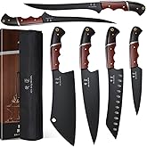 DRGSKL Kitchen Knife Set with Bag - 6 PCS Chef Knife Set with Wooden Handle | Japanese ATS-34 Steel, Full Tang, Ergonomic Walnut Handle, Precision Cutting, Gift Box
