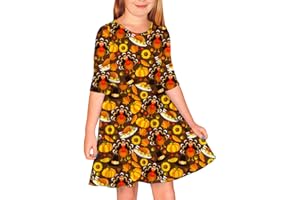 Remimi Girls Thanksgiving Dress 3/4 Sleeve Christmas Party Dresses 3-14 Years