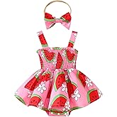 JOIMOCY Baby Girl Summer Clothes Cute Sleeveless Halter Romper Dress One-piece Jumpsuit with Headband 0-18 Months