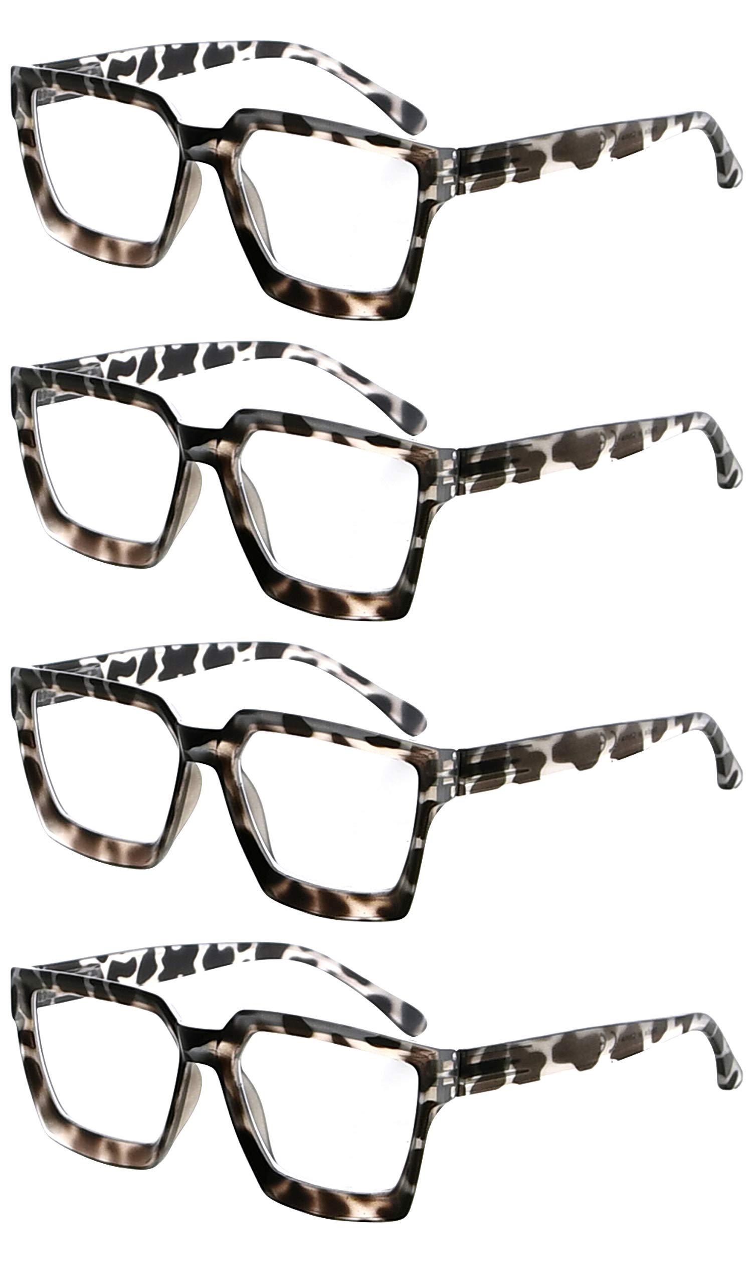 Eyekeeper 4 Pack Reading Glasses Women Oversize Frame Ladies Readers - Grey/Tortoise +1.50