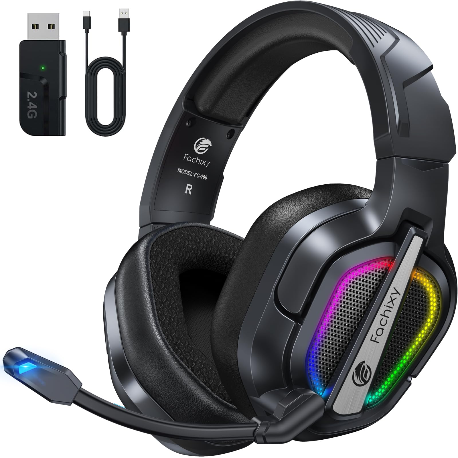 Photo 1 of Fachixy FC200 Wireless Gaming Headset for PS5, PS4-2.4GHz USB Foldable Headphones with Mic - 3D Stereo Bluetooth Headset with 50Hrs Battery Life, for Switch, PC, Mac, Mobile