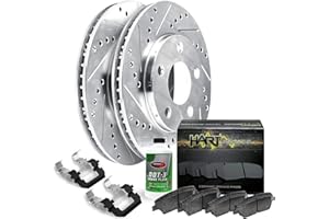 Hart Brakes Front Brake Rotors Silver Drilled Slotted Ceramic Brake Pads Compatible For 2017-2020 Buick Enclave, Chevrolet Blazer, Traverse, GMC Acadia, PHCF.48065.02