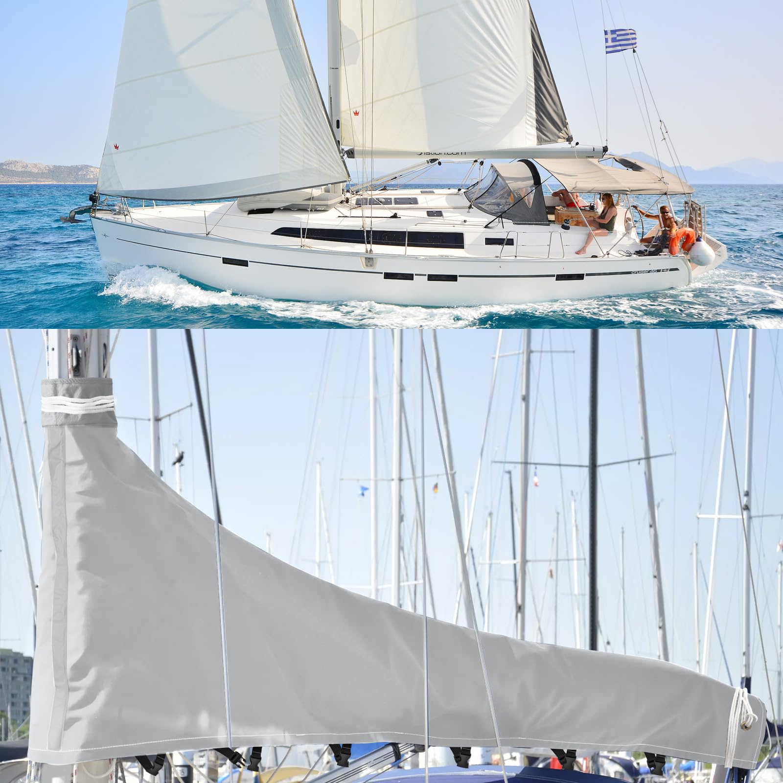 Photo 1 of GUDWAT Waterproof Mainsail Boom Cover,Heavy Duty 1200D Sailboat Mainsail Cover UV Protection Weather-Resistant, Boom Length 13'-14'Gray