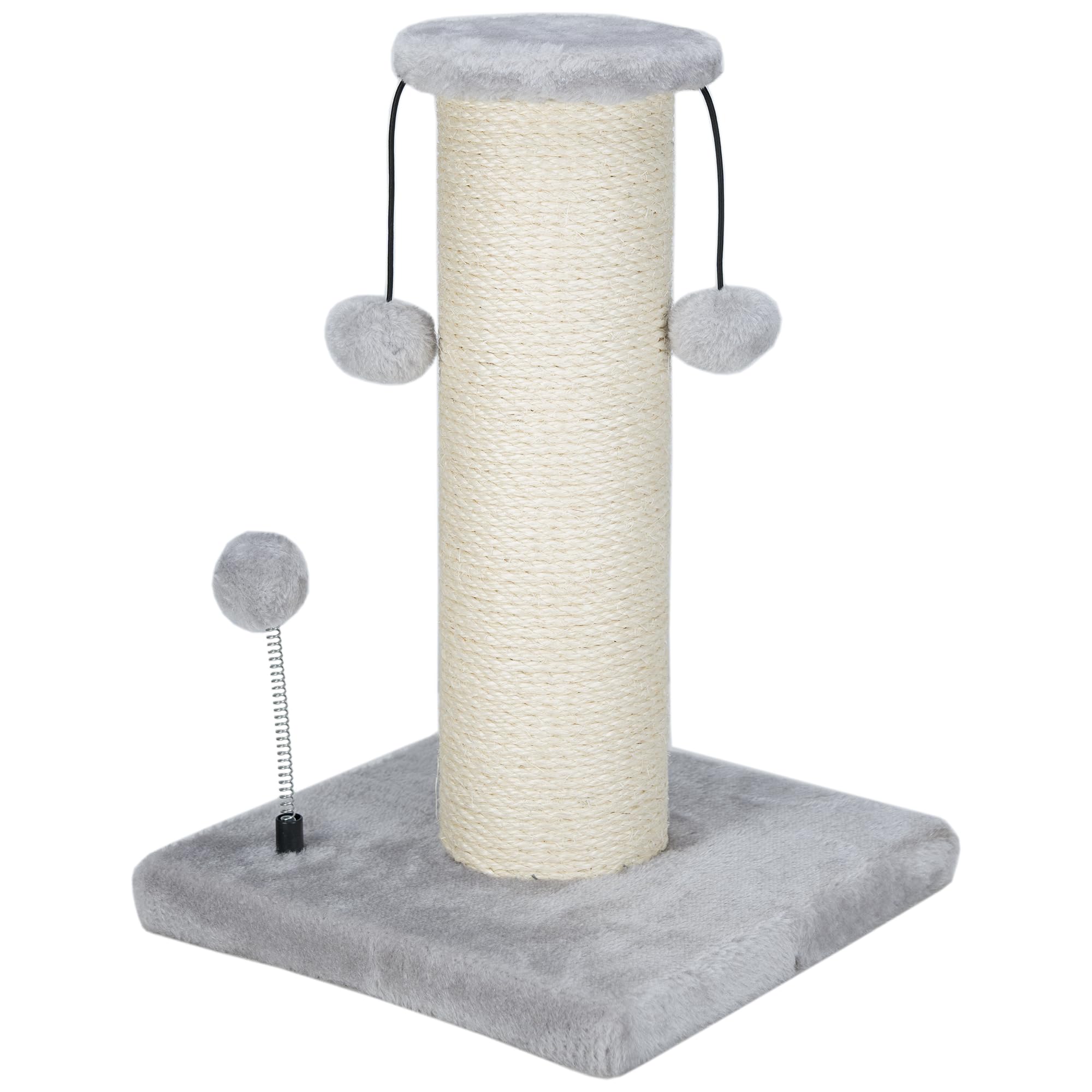 Photo 1 of Dimaka Large Heavy Cat Scratching Post for Cats with 6" Wide Elevated Top Stand, Cat Tree Scratcher, 4.5" Dia. Big Sisal Rope Pole with 3 Teasing Balls, Extra Heavy Thick Stable Base (Grey)