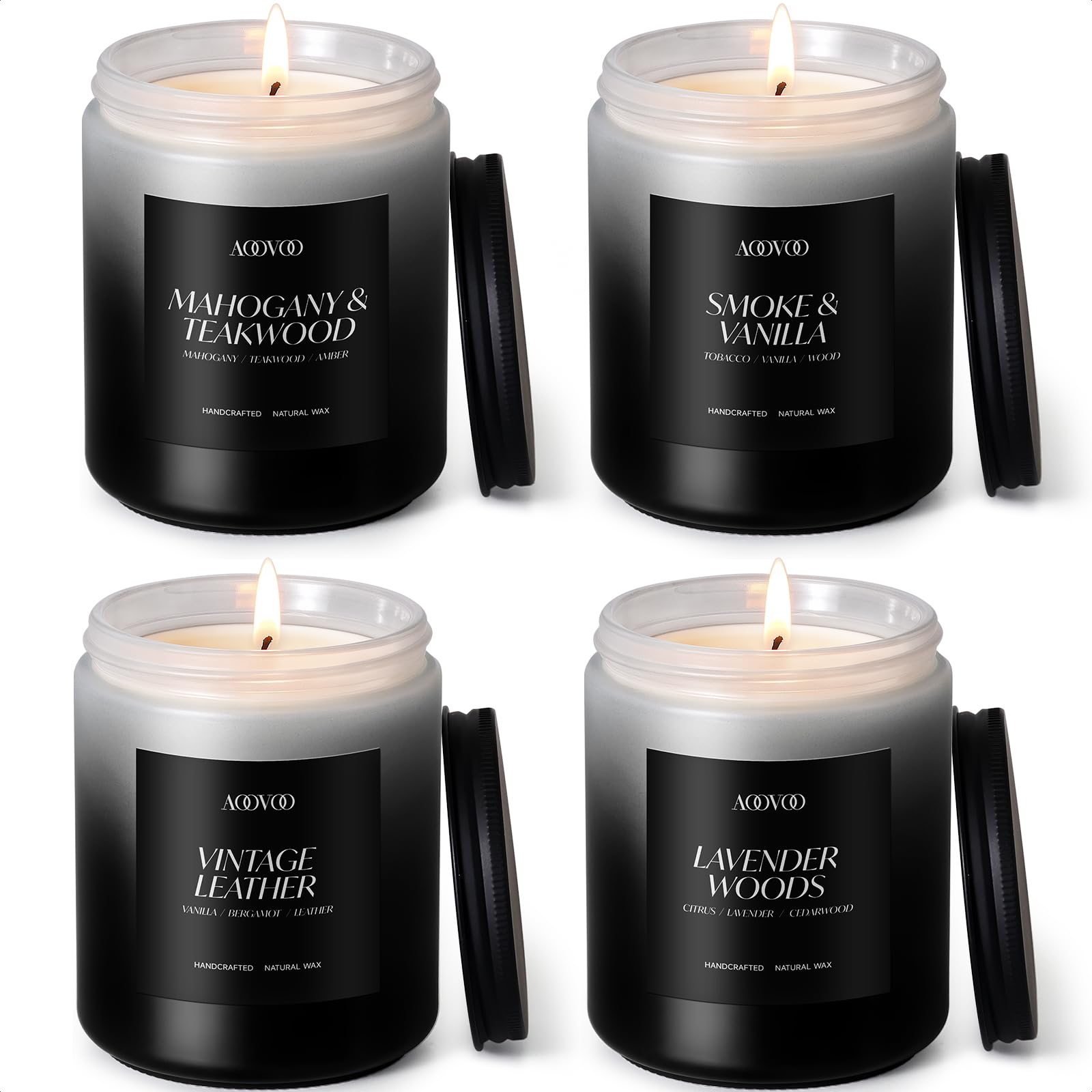 AOOVOO Scented Candles Set - 4 Pack Men Candles for Home Scented, 28 oz Soy Wax, 200 Hour Long Lasting Candle, Soy Candle Gifts Set for Men, Birthday, Valentine, Christmas, Anniversary Present