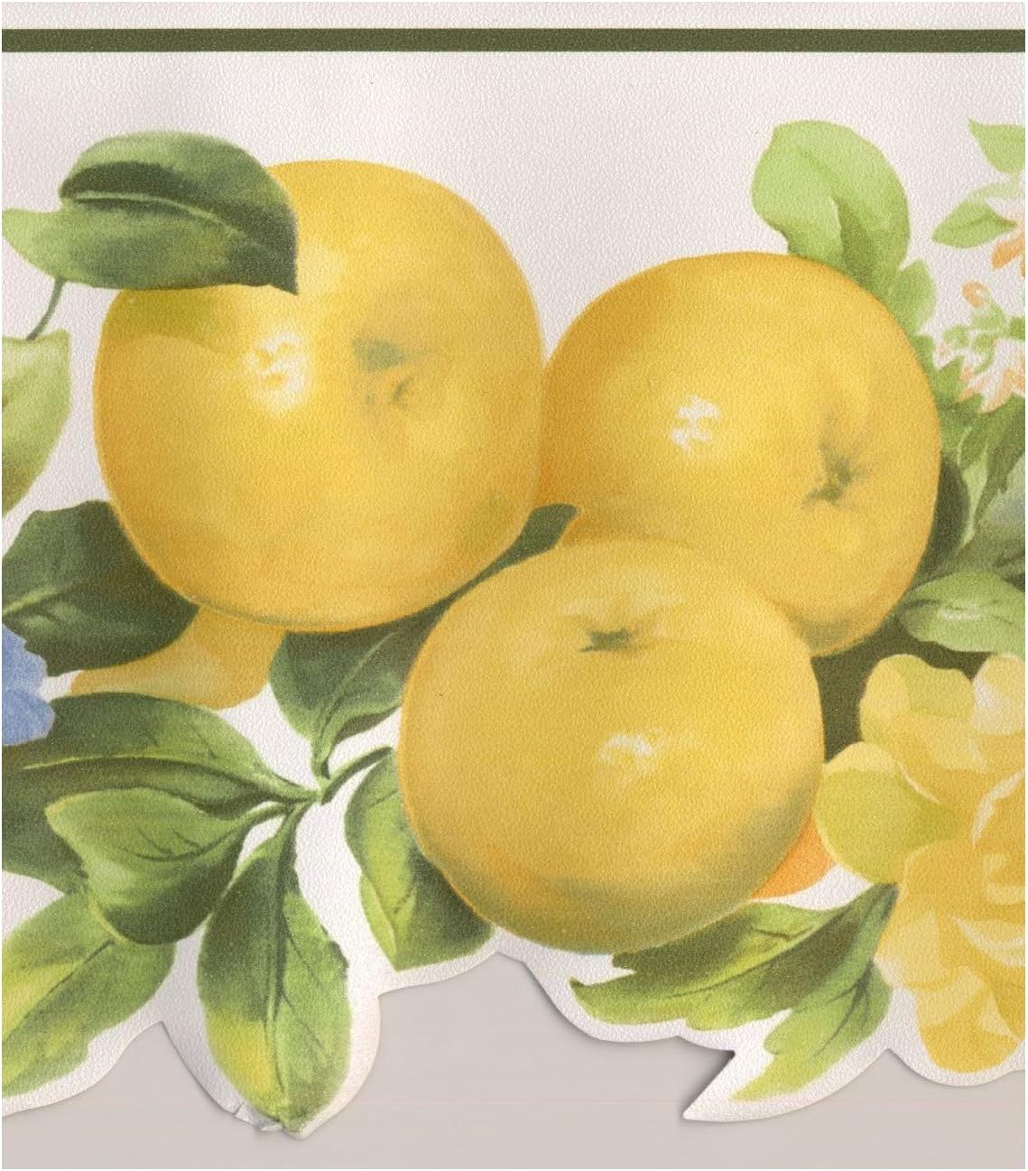 Amazon 黄色のリンゴブルーブルームフラワーローズ白壁紙ボーダーレトロデザインロール15 X 6 25 トリムボーダー