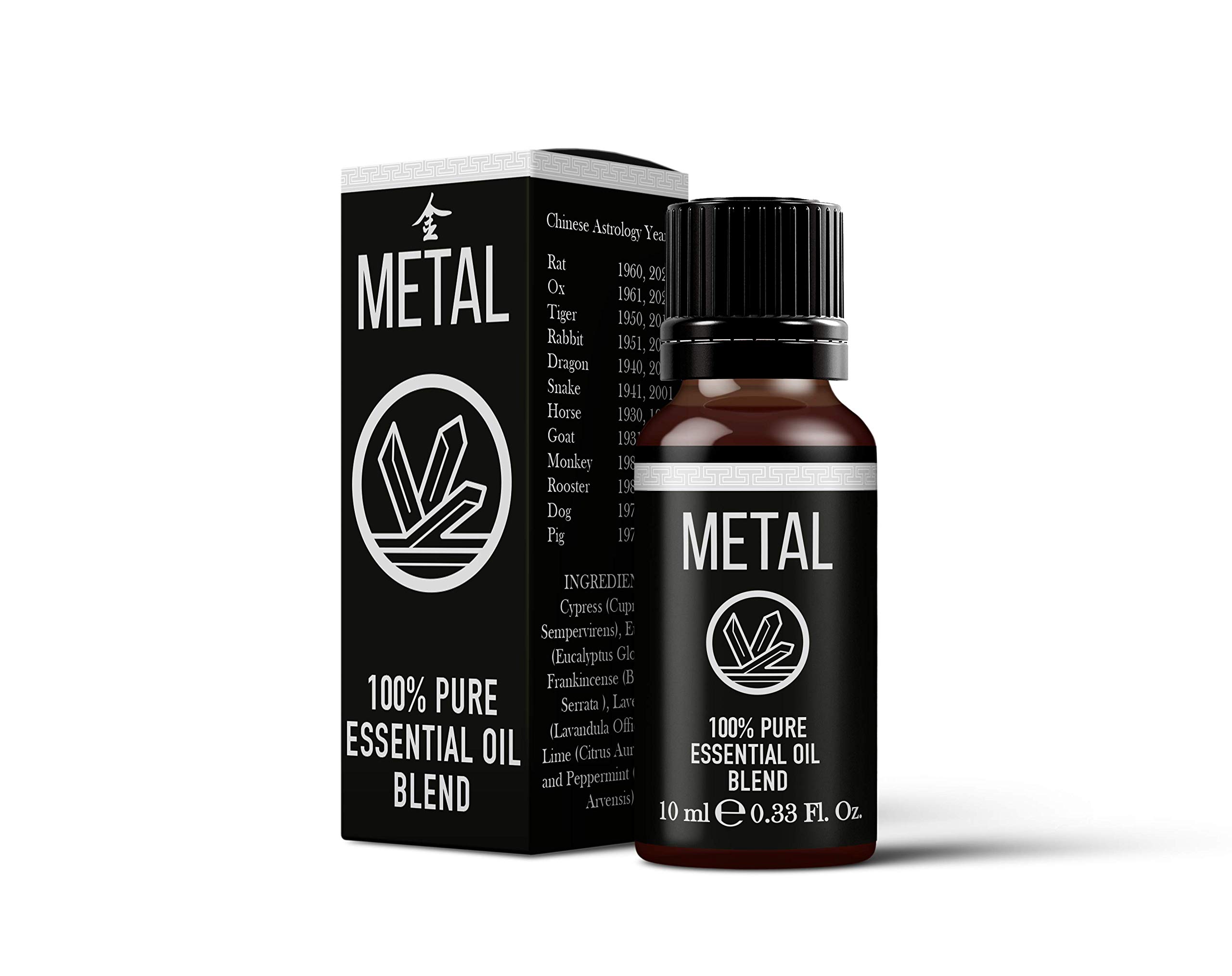 Mystix London | Chinese Metal Element Essential Oil Blend 10ml | Cypress • Eucalyptus • Frankincense • Lavender • Lime • Peppermint | Focus & Renewal Aromatherapy Oil | Vegan, GMO Free