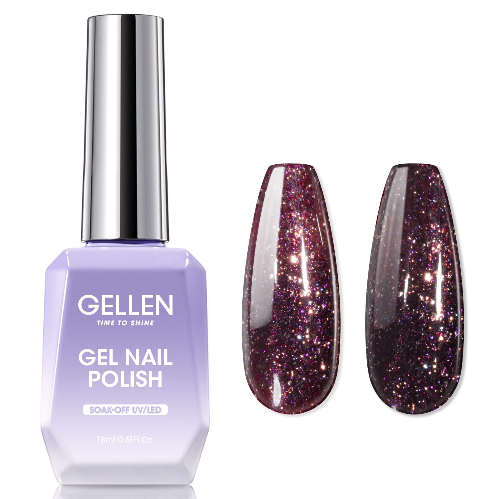 Photo 1 of 2 Pack Gellen Maroon Gel Nail Polish, 18ml Glitter Purple Tones Gel Polish Soak off U V Nails Art Gel Nail Polish, Color No.874
