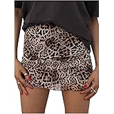 WDIRARA Women's Leopard Print High Waisted Mesh Mini Skirt Bodycon Stretchy Sexy Y2k Short Skirts