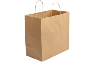 AmerCareRoyal Case of 250 Recyclable Kraft Paper Bags with Twisted Handles - Eco-Friendly Brown Grocery Bags - Durable & Recyclable Packaging, Shopping Bags, Brown Bags with Handles - 13"x7"x13"