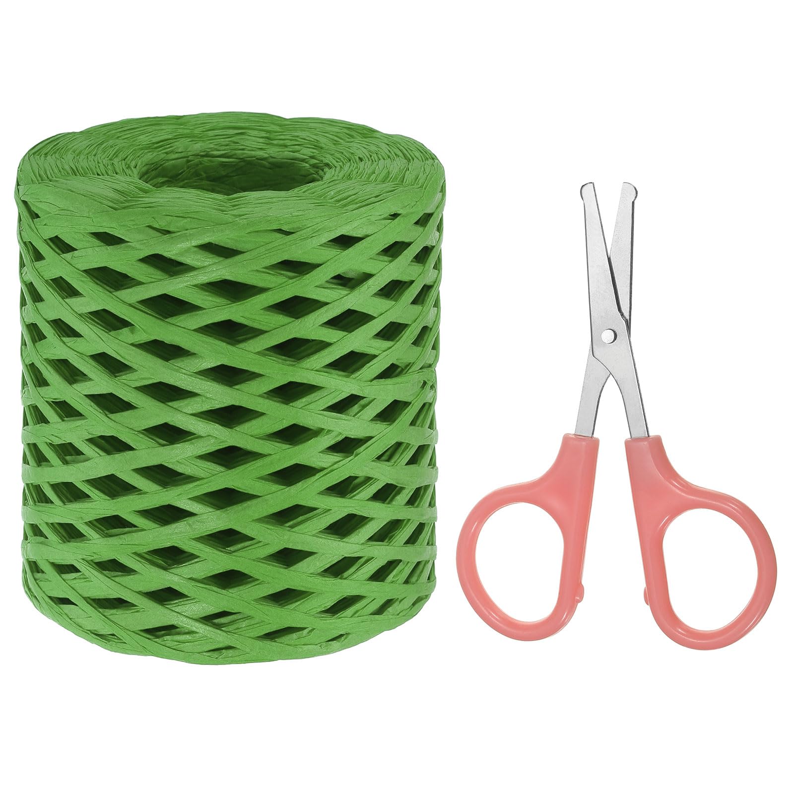 PATIKIL Raffia Paper Craft Ribbon Assortment Kit, Natural Raffia String with Scissor for Gifts, Flower Bouquets, Decoration, Green, 218 Yards