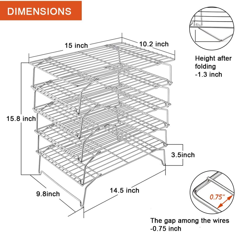 Cooling Rack, P&P CHEF 5-Tier Stainless Steel Stackable Baking Cooking Racks for Cooling Roasting Grilling, Collapsible & Heavy Duty, Oven & Dishwasher Safe - 15’’x10’’: Kitchen & Dining