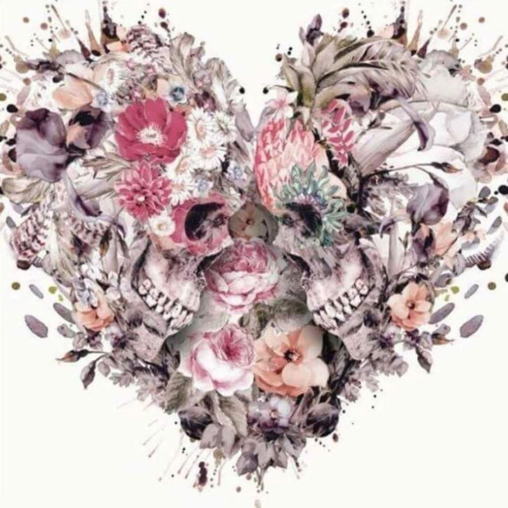 LoveMyHome5D Diy Diamond Embroidery Painting Kit/Rhinestone Pasted Painting/Cross Stitch - with Full Square Diamond and Make Tool - Skull Head Flowers (40X40CM)