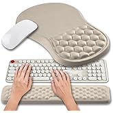Hokafenle 2 in 1 Ergonomic Mouse Pad Wrist Support & Wrist Rest for Computer Keyboard Set, with Relieve Carpal Tunnel Pain Massage Bulge and Full Memory Gel Design (2In1 Set - Apricot)
