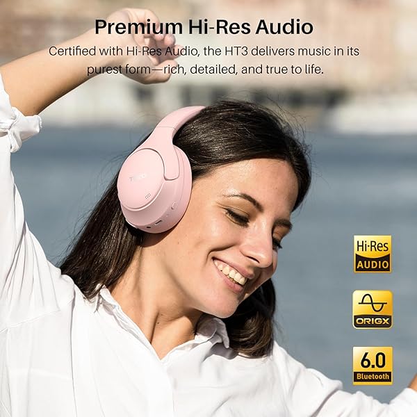 TOZO HT3 HYBRID NOISE CANCELLING HEADPHONES, 90H BATTERY LIFE WIRELESS OVER EAR BLUETOOTH 6.0 FOLDABLE HEADSET, AI VOICE ASSISTANT WITH 5 MICS, CONNECT 2 DEVICES AND HI-RES SOUND, 32 EQ AUDIO PRESETS