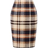 IDEALSANXUN Plaid Pencil Skirts for Women Fall Winter High Waisted Bodycon Midi Wool Knee Length Skirt with Slit(Brown 01, XXL)