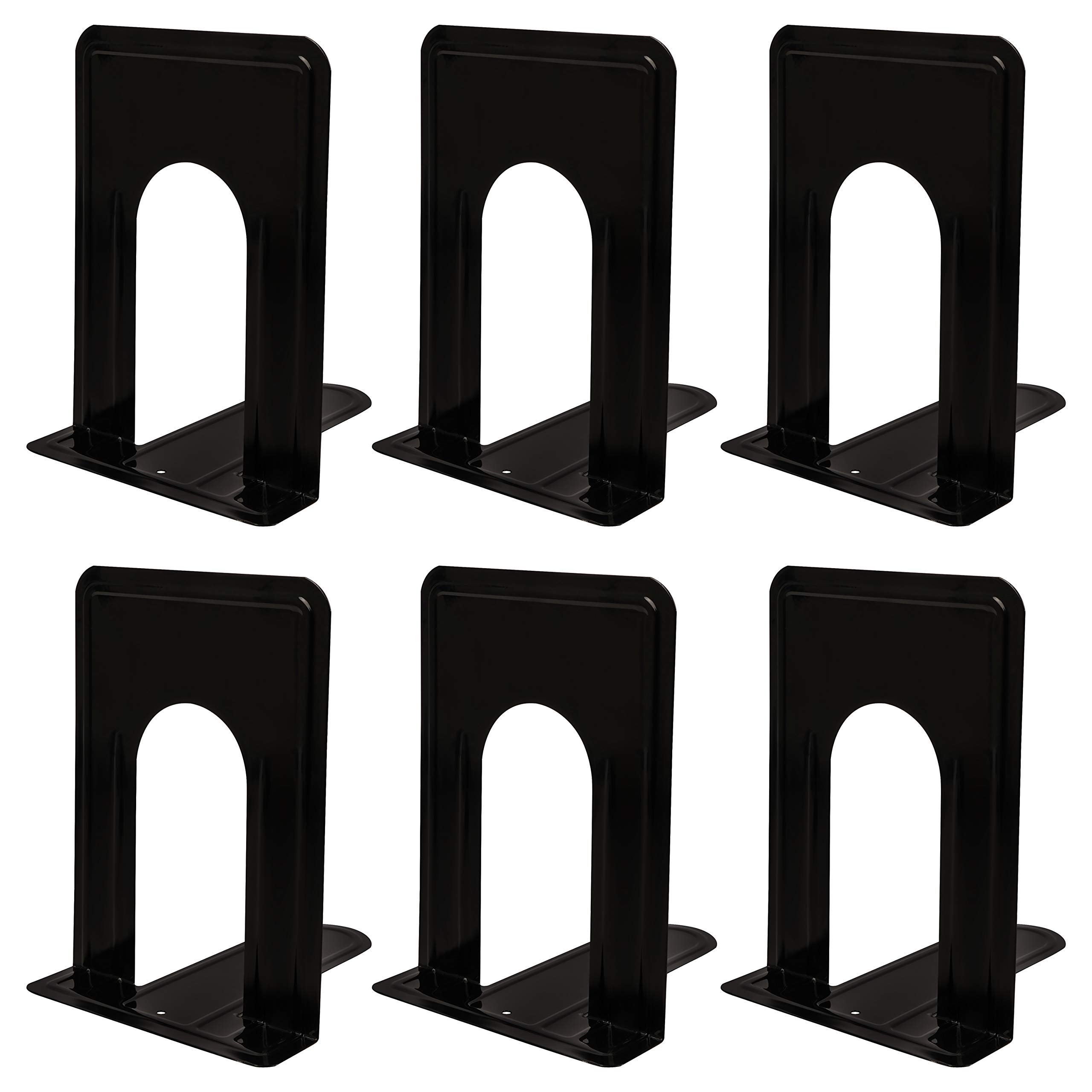 BELLE VOUS Metal BOOKEND (6 pcs, 3 pairs) - Black, Polished Finish - Modern Design - Anti-Slip Non-Skid Book Stopper Supports for Books, CDs, Magazines, A4 Textbooks etc.