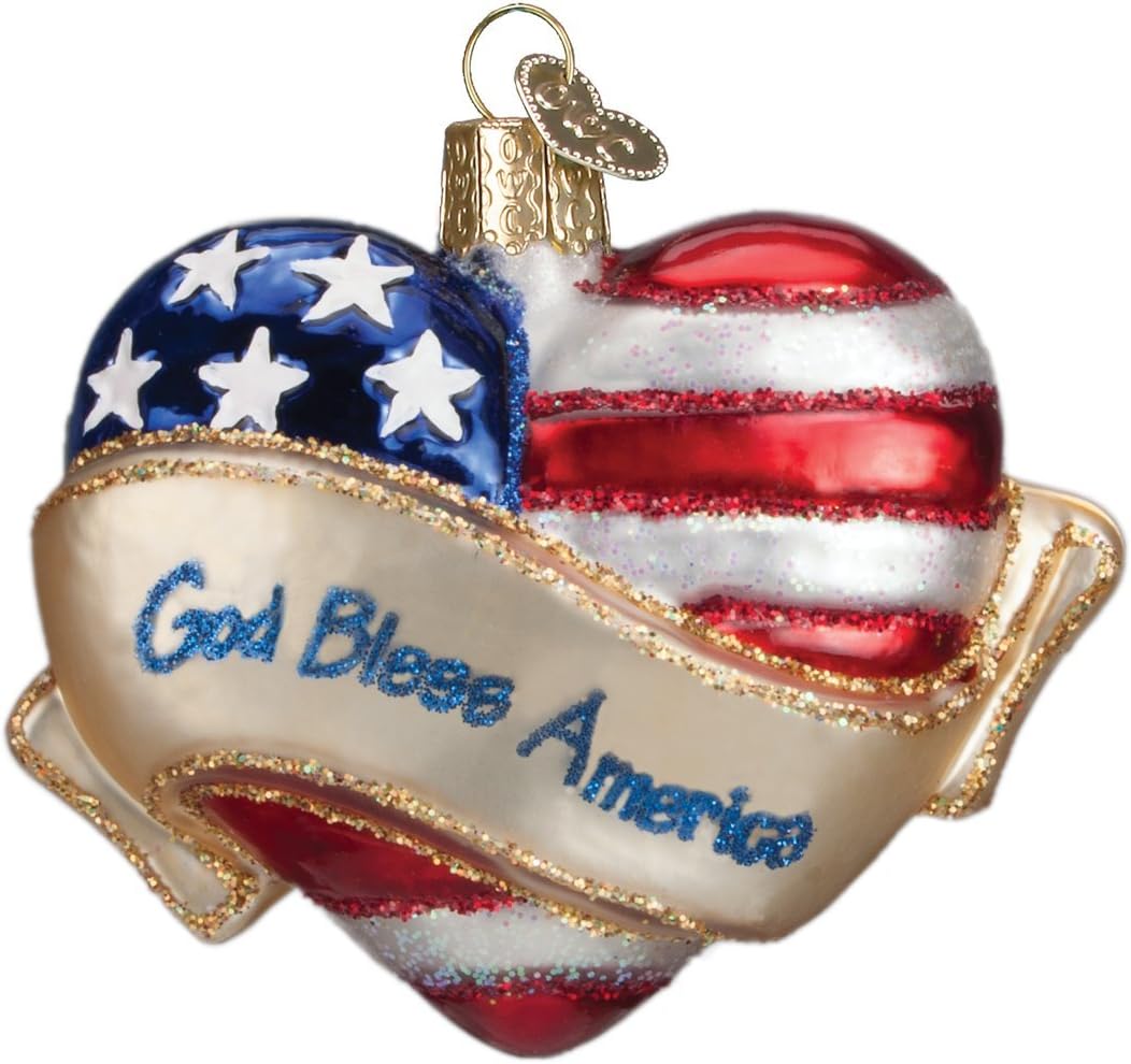 Old World Christmas Assortment Glass Blown Ornaments for Christmas Tree God Bless America Heart