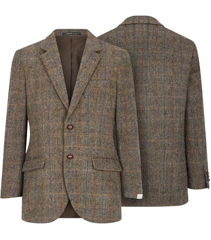 Dobell Harris Tweed Mens Green Herringbone Windowpane Check Jacket
