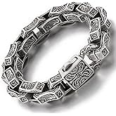 Klapgo Cuban Link Bracelet for Men Stainless Steel Wave Engraved Chain Men's Bracelet Vintage Silver Bracelet for Men Unique Jewelry Gifts for Him