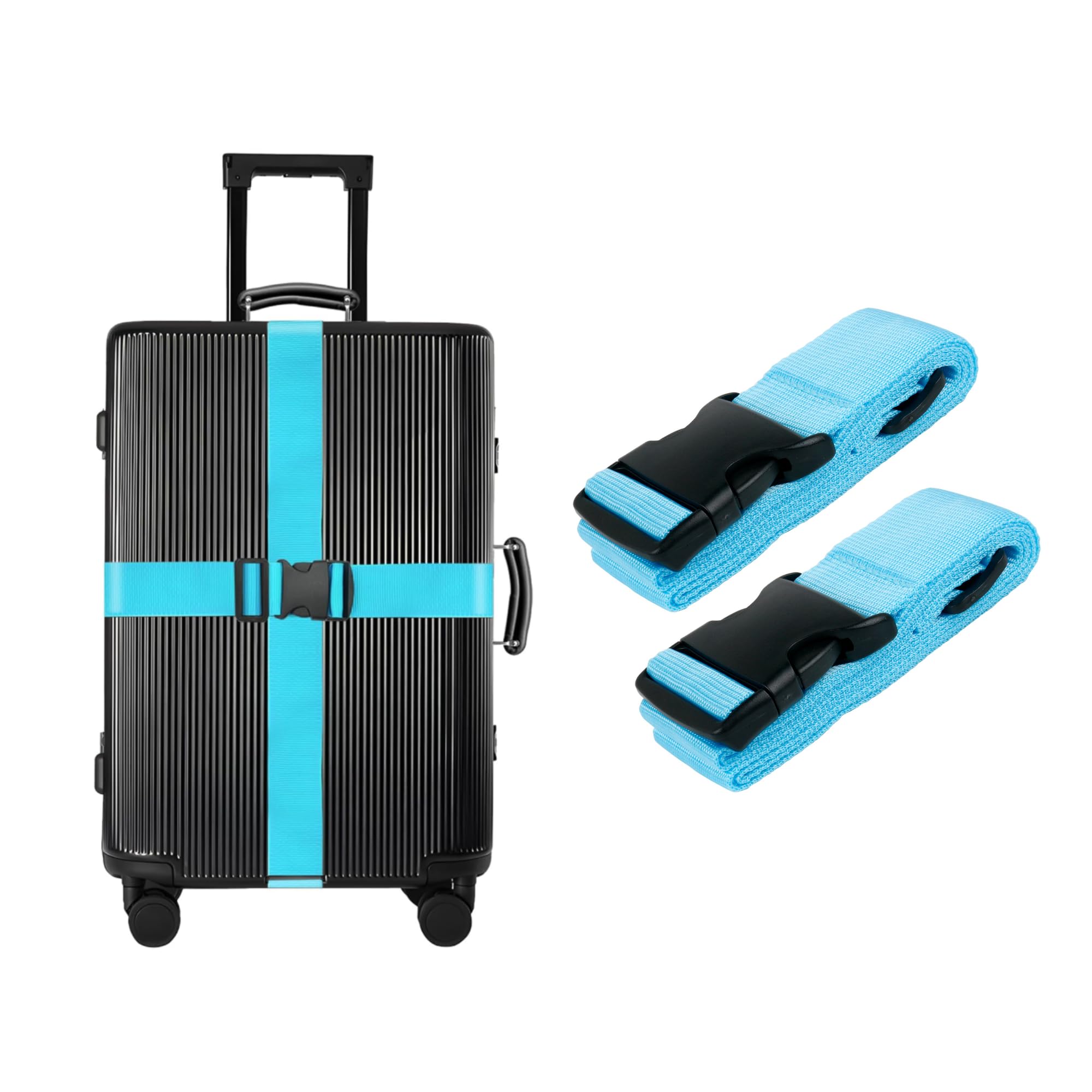TRIXES Pack of 2 Blue High Density Luggage Straps Adjustable Suitcase Belts