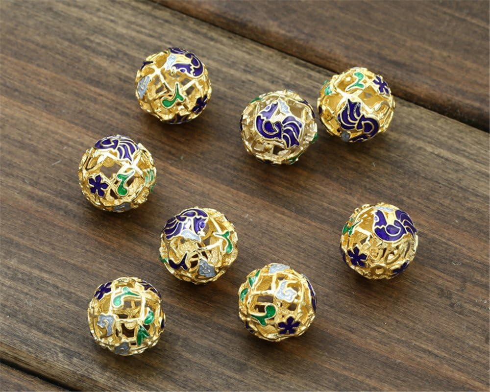 MFMei 925 Sterling Silver Round with Phoenix Filigree Golden Plated Cloisonne Spacer Bead (TL013)