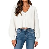 OZICERD Fall Chunky Knit Cropped Cardigan Sweaters for Women Cozy V Neck Button Open Front Light Short Cardigan Oversized