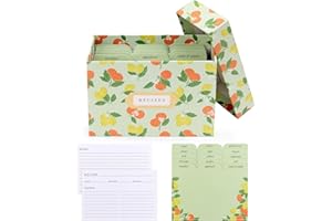 Rileys & Co Citrus Recipe Box - 6x4 Inch Cards, Includes 50 Recipe Cards and 15 Dividers, Cute Organizer for Family Recipes, 