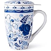 GBhome Tea Mug with Infuser and Lid, 18 Ounce Large Ceramic Loose Leaf Tea Cup, Microwave, Dishwasher Safe Tea Steeping Mug, 