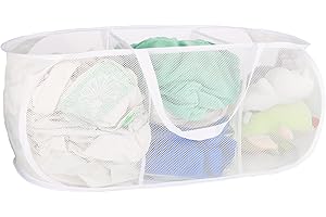 XIAYAN collapsible Mesh Popup laundry basket，3 Compartments-Laundry Hamper with Strong Handles ，Easy to Open and Fold for Dorm, Laundry Room, Bedroom, RV (White)…