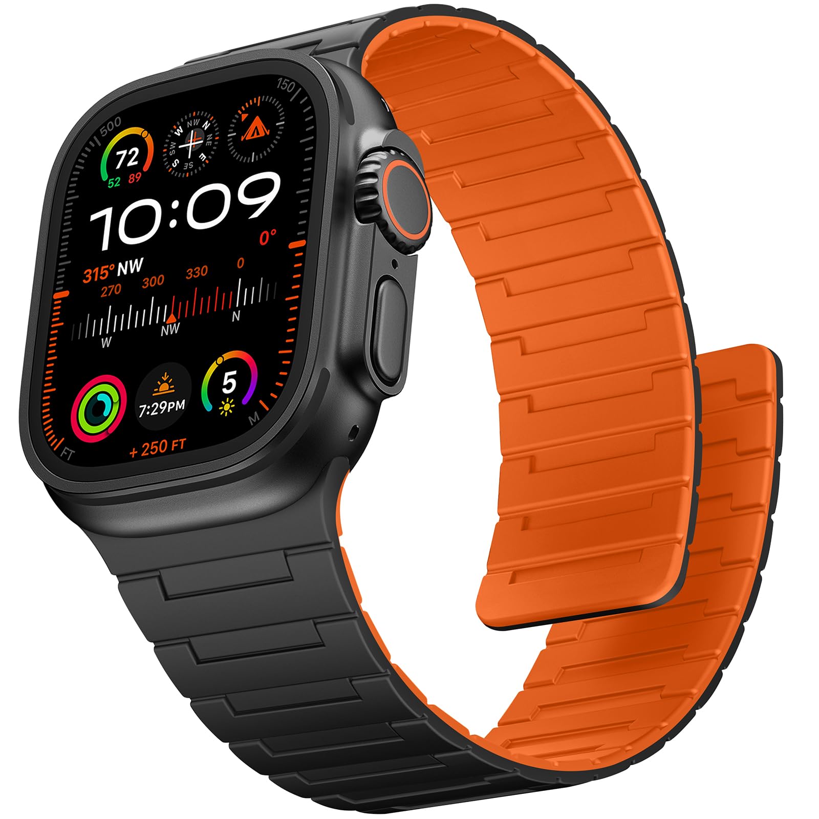 Suphart Strong Magnetic Strap Compatible with Apple Watch Strap 49mm 45mm 44mm 42mm for Men Women, Soft Silicone Sport Strap Designed for iWatch Ultra 2 Ultra SE Series 9 8 7 6 5 4 3 2 1, Black Orange