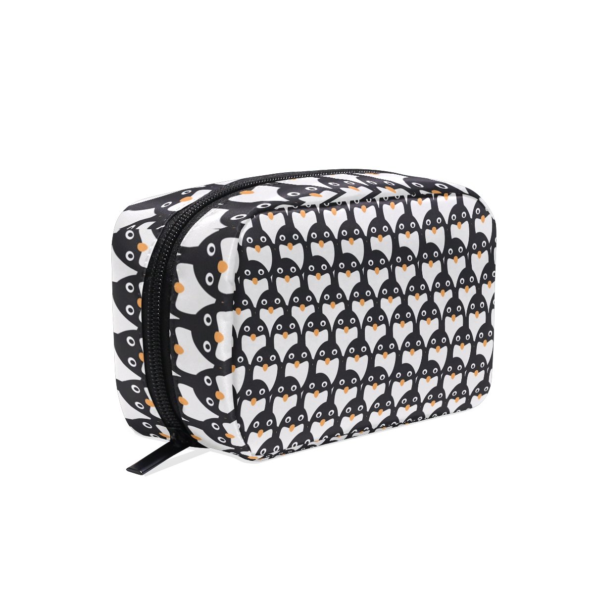 ALAZA Penguin Seamless Cosmetic Bag Black Zipper Storage Bag Portable Ladies Travel Square Makeup Brushes Bag