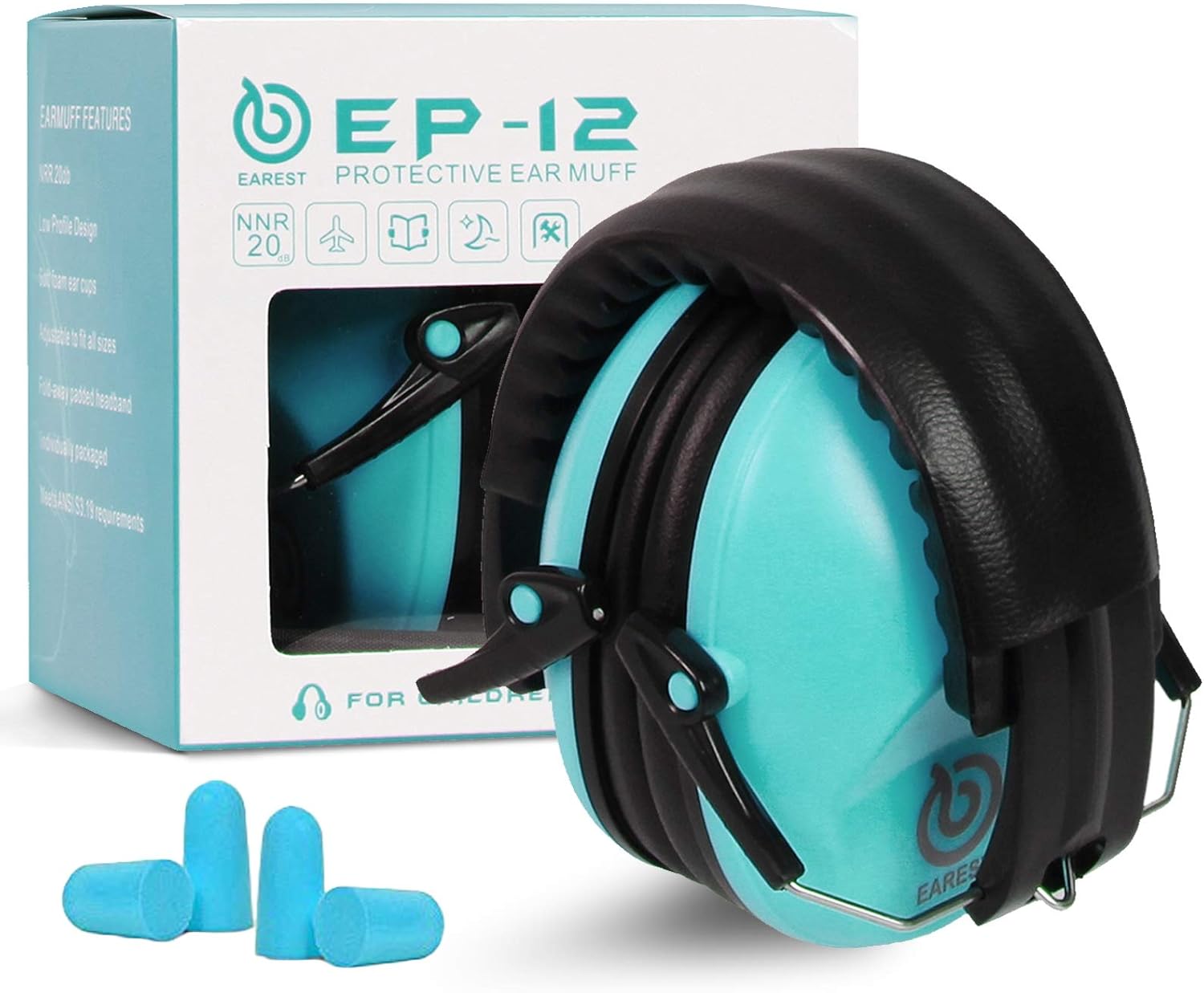 EAREST Protection Ear Muffs, Noise Reduction Safety Ear Muffs Shooting Earmuff with A Useful Carring Bag + Belt, NRR 20DB Professional Ear Defenders for Adults and Children - Blue - - 